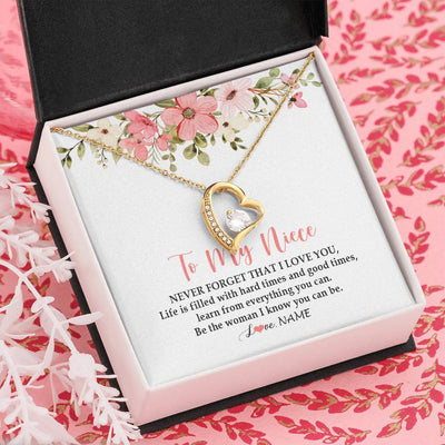 Forever Love Necklace 18K Yellow Gold Finish | Personalized To My Niece Necklace From Aunt Uncle Never Forget That I Love You Niece Pendant Jewelry Birthday Christmas Customized Gift Box Message Card | teecentury