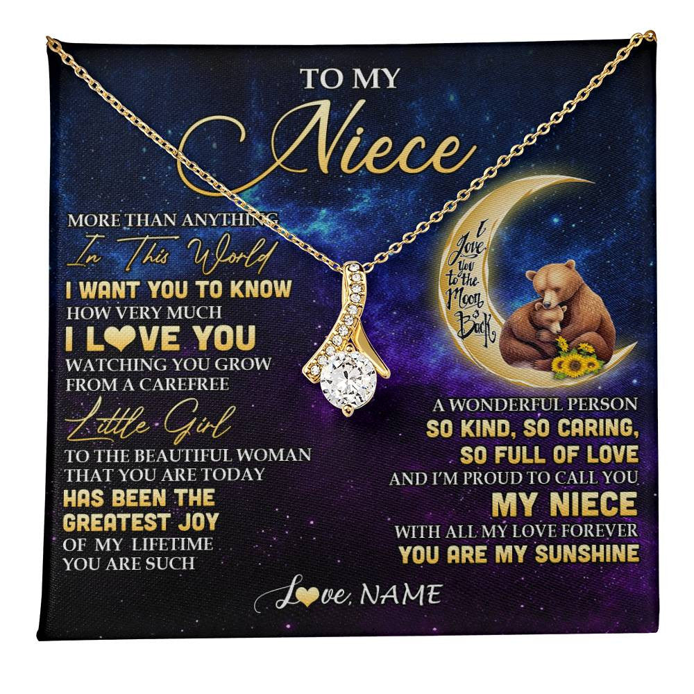 Alluring Beauty Necklace 18K Yellow Gold Finish | 1 | Personalized To My Niece Necklace From Aunt Uncle Positive Energy Encourage Brave Little Bear Niece Birthday Gifts Christmas Customized Gift Box Message Card | teecentury