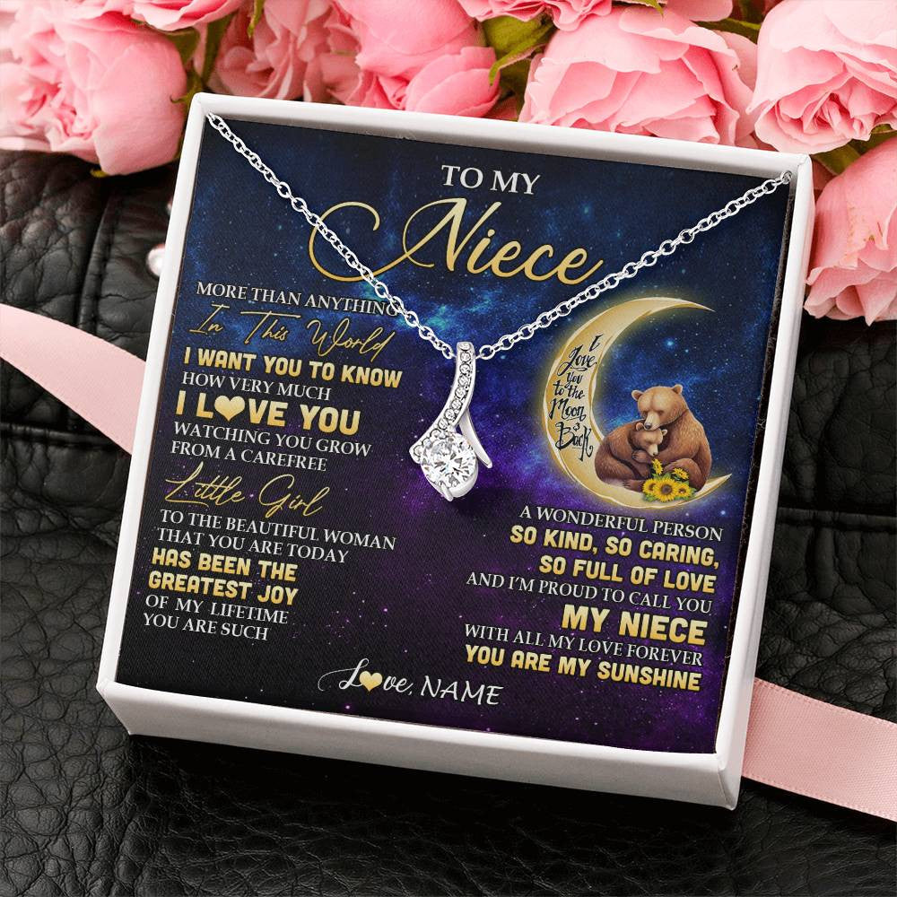 Alluring Beauty Necklace 14K White Gold Finish | 2 | Personalized To My Niece Necklace From Aunt Uncle Positive Energy Encourage Brave Little Bear Niece Birthday Gifts Christmas Customized Gift Box Message Card | teecentury