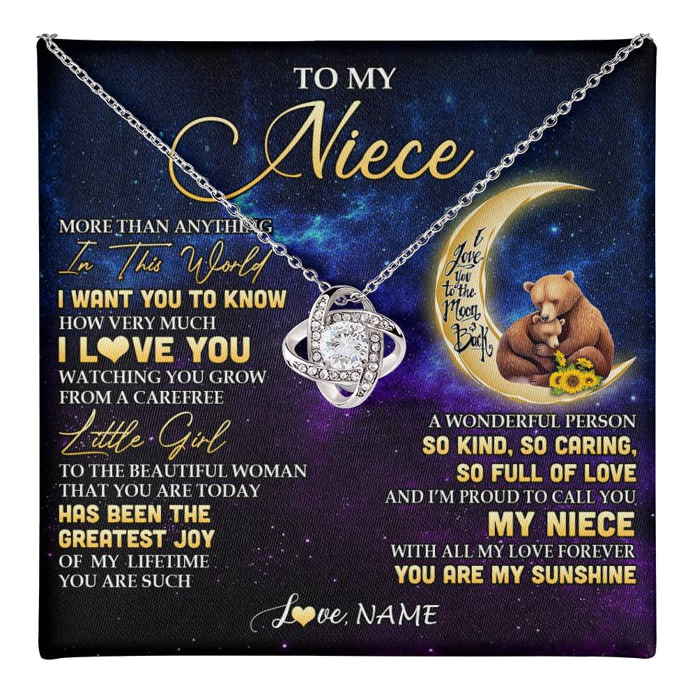Love Knot Necklace 14K White Gold Finish | 1 | Personalized To My Niece Necklace From Aunt Uncle Positive Energy Encourage Brave Little Bear Niece Birthday Gifts Christmas Customized Gift Box Message Card | teecentury