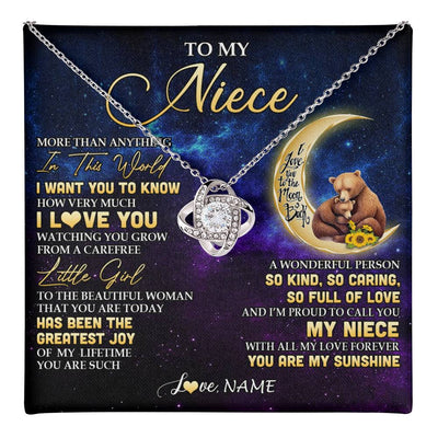 Love Knot Necklace 14K White Gold Finish | 1 | Personalized To My Niece Necklace From Aunt Uncle Positive Energy Encourage Brave Little Bear Niece Birthday Gifts Christmas Customized Gift Box Message Card | teecentury