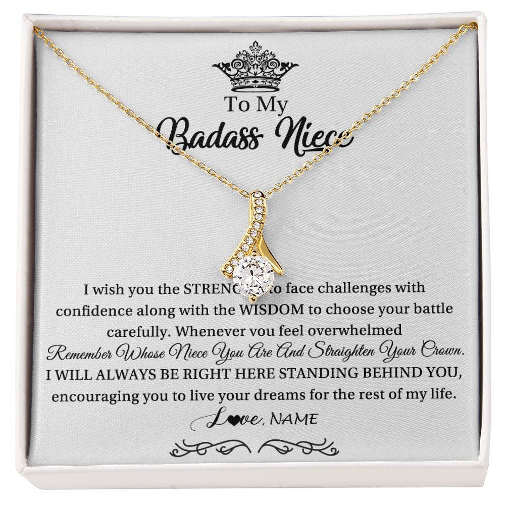 Alluring Beauty Necklace 18K Yellow Gold Finish | Personalized To My Niece Necklace From Aunt Uncle Straighten Your Crown Niece Pendant Jewelry Birthday Graduation Christmas Customized Gift Box Message Card | teecentury