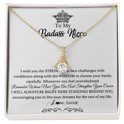 Alluring Beauty Necklace 18K Yellow Gold Finish | Personalized To My Niece Necklace From Aunt Uncle Straighten Your Crown Niece Pendant Jewelry Birthday Graduation Christmas Customized Gift Box Message Card | teecentury