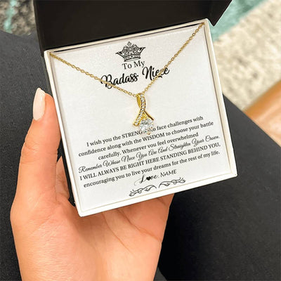Alluring Beauty Necklace 18K Yellow Gold Finish | Personalized To My Niece Necklace From Aunt Uncle Straighten Your Crown Niece Pendant Jewelry Birthday Graduation Christmas Customized Gift Box Message Card | teecentury