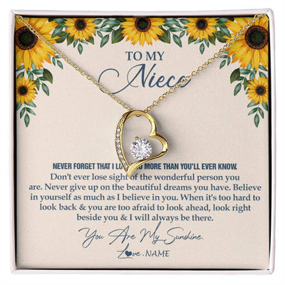 Forever Love Necklace 18K Yellow Gold Finish | Personalized To My Niece Necklace From Aunt Uncle Sunflower You Are My Sunshine Niece Jewelry Graduation Birthday Christmas Customized Gift Box Message Card | teecentury