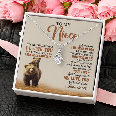 Alluring Beauty Necklace 14K White Gold Finish | 2 | Personalized To My Niece Necklace From Aunt Uncle This Old Bear Love You Niece Birthday Gifts Jewelry Graduation Christmas Customized Gift Box Message Card | teecentury
