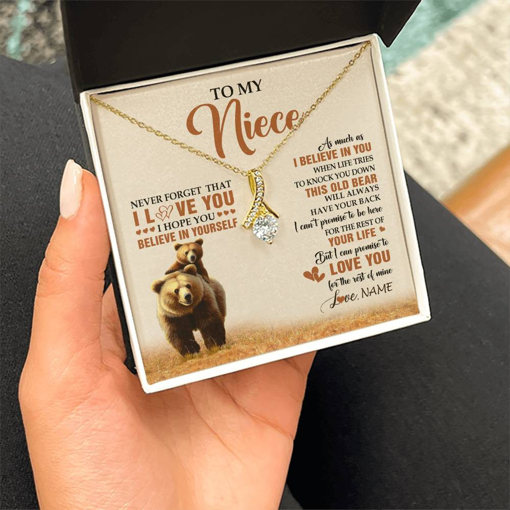 Alluring Beauty Necklace 18K Yellow Gold Finish | 2 | Personalized To My Niece Necklace From Aunt Uncle This Old Bear Love You Niece Birthday Gifts Jewelry Graduation Christmas Customized Gift Box Message Card | teecentury