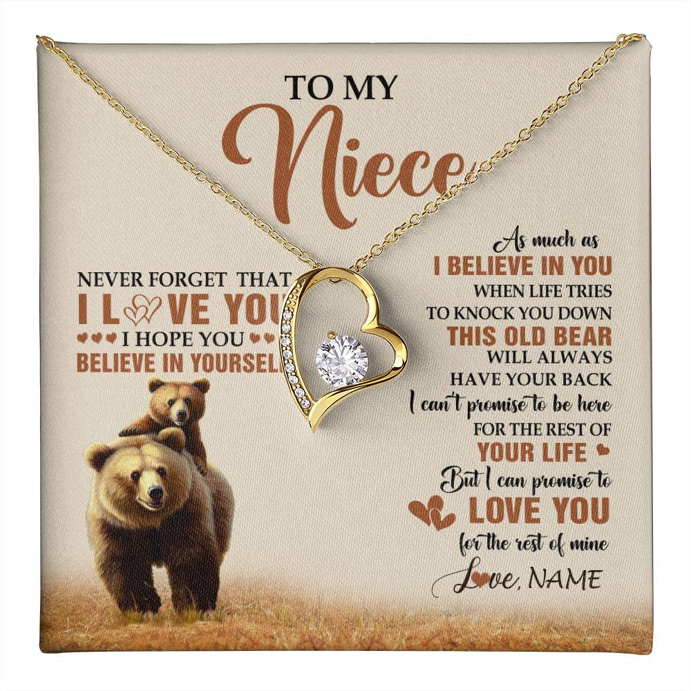 Forever Love Necklace 18K Yellow Gold Finish | 1 | Personalized To My Niece Necklace From Aunt Uncle This Old Bear Love You Niece Birthday Gifts Jewelry Graduation Christmas Customized Gift Box Message Card | teecentury