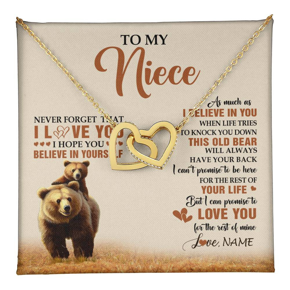 Interlocking Hearts Necklace 18K Yellow Gold Finish | 1 | Personalized To My Niece Necklace From Aunt Uncle This Old Bear Love You Niece Birthday Gifts Jewelry Graduation Christmas Customized Gift Box Message Card | teecentury