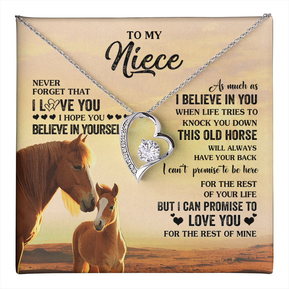 Forever Love Necklace 14K White Gold Finish | 1 | Personalized To My Niece Necklace From Aunt Uncle This Old Horse Love You Niece Birthday Gifts Jewelry Graduation Christmas Customized Gift Box Message Card | teecentury