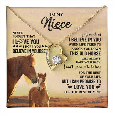 Forever Love Necklace 18K Yellow Gold Finish | 1 | Personalized To My Niece Necklace From Aunt Uncle This Old Horse Love You Niece Birthday Gifts Jewelry Graduation Christmas Customized Gift Box Message Card | teecentury