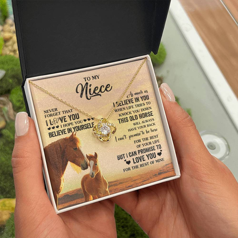 Love Knot Necklace 18K Yellow Gold Finish | 2 | Personalized To My Niece Necklace From Aunt Uncle This Old Horse Love You Niece Birthday Gifts Jewelry Graduation Christmas Customized Gift Box Message Card | teecentury
