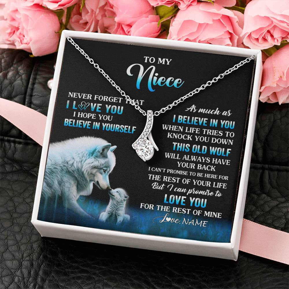 Alluring Beauty Necklace 14K White Gold Finish | 2 | Personalized To My Niece Necklace From Aunt Uncle This Old Wolf Love Niece Birthday Gifts Jewelry Graduation Christmas Customized Gift Box Message Card | teecentury