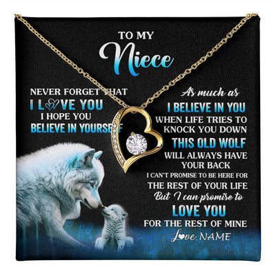 Forever Love Necklace 18K Yellow Gold Finish | 1 | Personalized To My Niece Necklace From Aunt Uncle This Old Wolf Love Niece Birthday Gifts Jewelry Graduation Christmas Customized Gift Box Message Card | teecentury