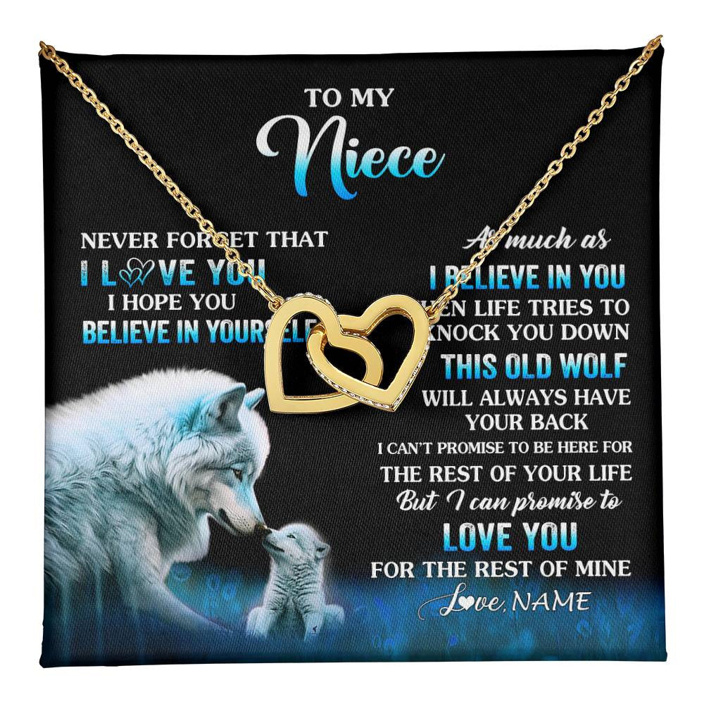 Interlocking Hearts Necklace 18K Yellow Gold Finish | 1 | Personalized To My Niece Necklace From Aunt Uncle This Old Wolf Love Niece Birthday Gifts Jewelry Graduation Christmas Customized Gift Box Message Card | teecentury