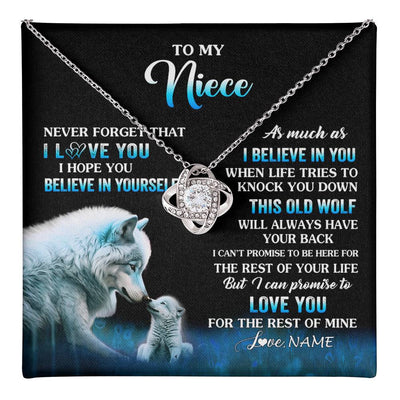 Love Knot Necklace 14K White Gold Finish | 1 | Personalized To My Niece Necklace From Aunt Uncle This Old Wolf Love Niece Birthday Gifts Jewelry Graduation Christmas Customized Gift Box Message Card | teecentury