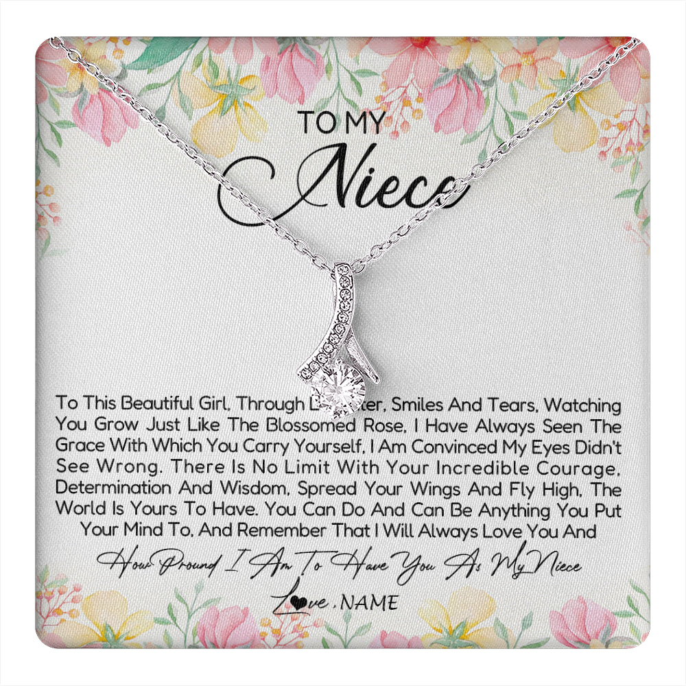 Alluring Beauty Necklace 14K White Gold Finish | 1 | Personalized To My Niece Necklace From Aunt Uncle To This Beautiful Niece Pendant Jewelry Birthday Graduation Christmas Customized Gift Box Message Card | teecentury