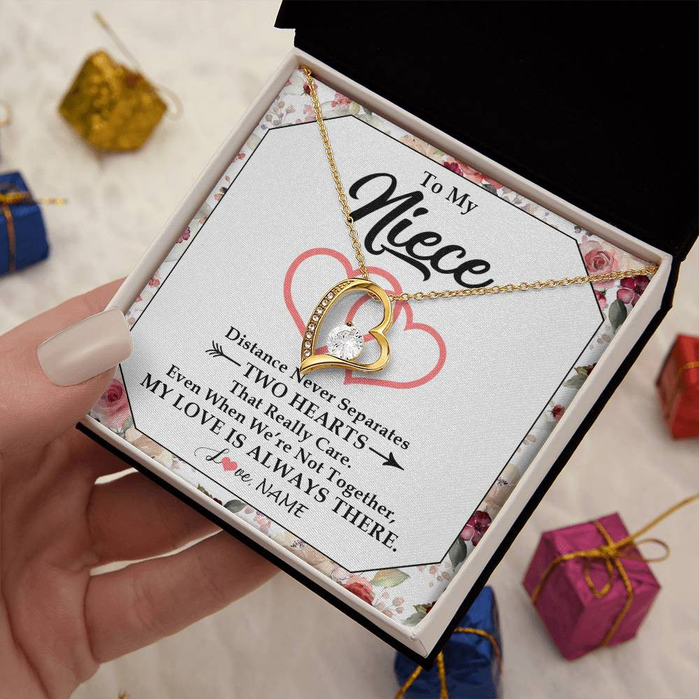 Forever Love Necklace 18K Yellow Gold Finish | 2 | Personalized To My Niece Necklace From Aunt Uncle Two Hearts Together Niece Jewelry Birthday Graduation Christmas Customized Gift Box Message Card | teecentury