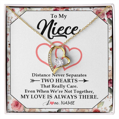 Forever Love Necklace 18K Yellow Gold Finish | 1 | Personalized To My Niece Necklace From Aunt Uncle Two Hearts Together Niece Jewelry Birthday Graduation Christmas Customized Gift Box Message Card | teecentury
