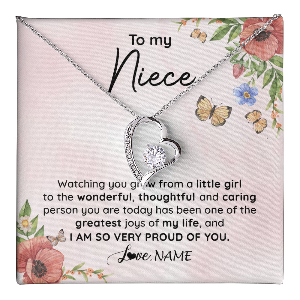 Forever Love Necklace 14K White Gold Finish | 1 | Personalized To My Niece Necklace From Aunt Uncle Watching You Grow Niece Birthday Gifts Jewelry Graduation Christmas Customized Gift Box Message Card | teecentury
