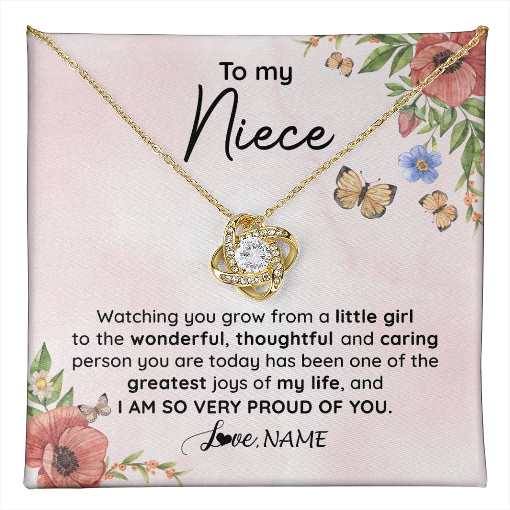 Love Knot Necklace 18K Yellow Gold Finish | 1 | Personalized To My Niece Necklace From Aunt Uncle Watching You Grow Niece Birthday Gifts Jewelry Graduation Christmas Customized Gift Box Message Card | teecentury