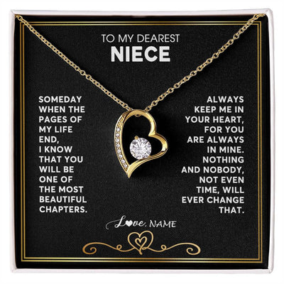Forever Love Necklace 18K Yellow Gold Finish | 1 | Personalized To My Niece Necklace From Aunt Uncle When The Pages Of My Life End Niece Birthday Graduation Christmas Pendant Customized Gift Message Card | teecentury