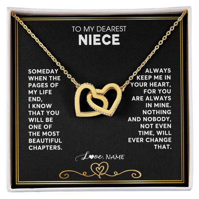Interlocking Hearts Necklace 18K Yellow Gold Finish | 1 | Personalized To My Niece Necklace From Aunt Uncle When The Pages Of My Life End Niece Birthday Graduation Christmas Pendant Customized Gift Message Card | teecentury