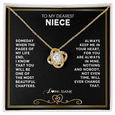 Love Knot Necklace 18K Yellow Gold Finish | 1 | Personalized To My Niece Necklace From Aunt Uncle When The Pages Of My Life End Niece Birthday Graduation Christmas Pendant Customized Gift Message Card | teecentury