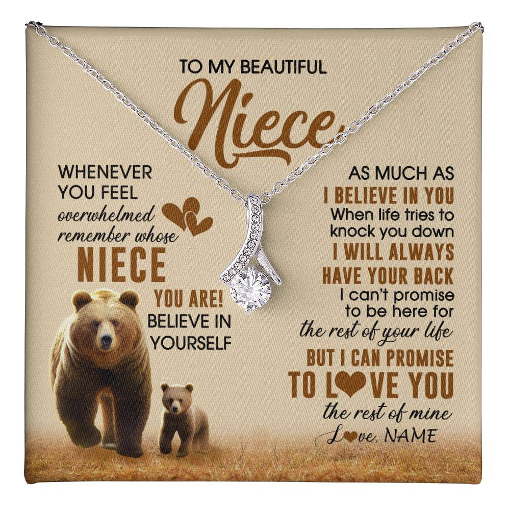 Alluring Beauty Necklace 14K White Gold Finish | 1 | Personalized To My Niece Necklace From Aunt Uncle Whenever You Feel Bear Niece Birthday Gifts Gifts Graduation Christmas Customized Gift Box Message Card | teecentury