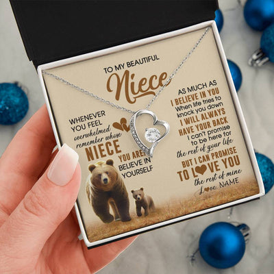 Forever Love Necklace 14K White Gold Finish | 2 | Personalized To My Niece Necklace From Aunt Uncle Whenever You Feel Bear Niece Birthday Gifts Gifts Graduation Christmas Customized Gift Box Message Card | teecentury