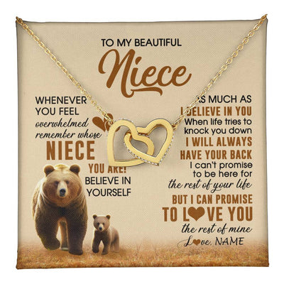 Interlocking Hearts Necklace 18K Yellow Gold Finish | 1 | Personalized To My Niece Necklace From Aunt Uncle Whenever You Feel Bear Niece Birthday Gifts Gifts Graduation Christmas Customized Gift Box Message Card | teecentury