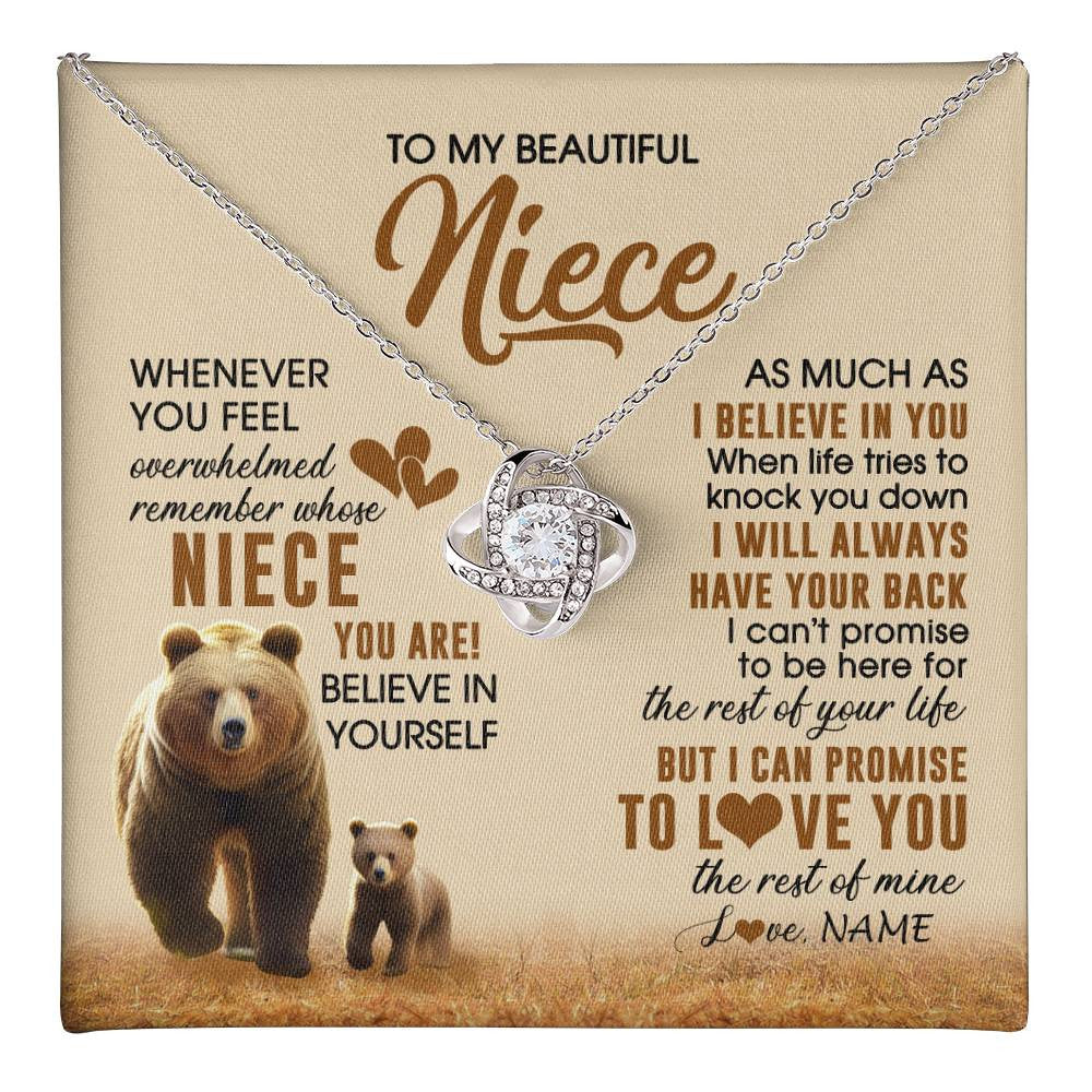 Love Knot Necklace 14K White Gold Finish | 1 | Personalized To My Niece Necklace From Aunt Uncle Whenever You Feel Bear Niece Birthday Gifts Gifts Graduation Christmas Customized Gift Box Message Card | teecentury