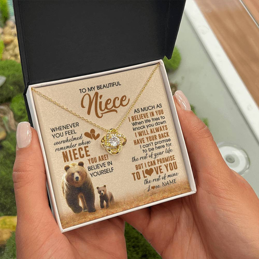Love Knot Necklace 18K Yellow Gold Finish | 2 | Personalized To My Niece Necklace From Aunt Uncle Whenever You Feel Bear Niece Birthday Gifts Gifts Graduation Christmas Customized Gift Box Message Card | teecentury