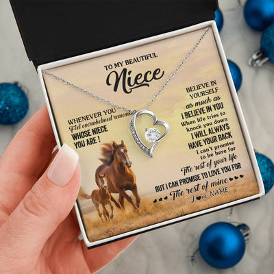 Forever Love Necklace 14K White Gold Finish | 2 | Personalized To My Niece Necklace From Aunt Uncle Whenever You Feel Horse Niece Birthday Gifts Jewelry Graduation Christmas Customized Gift Box Message Card | teecentury