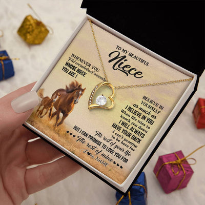 Forever Love Necklace 18K Yellow Gold Finish | 2 | Personalized To My Niece Necklace From Aunt Uncle Whenever You Feel Horse Niece Birthday Gifts Jewelry Graduation Christmas Customized Gift Box Message Card | teecentury
