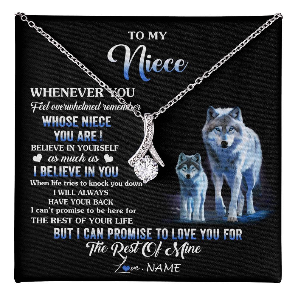 Alluring Beauty Necklace 14K White Gold Finish | 1 | Personalized To My Niece Necklace From Aunt Uncle Whenever You Feel Wolf Niece Birthday Gifts Jewelry Graduation Christmas Customized Gift Box Message Card | teecentury