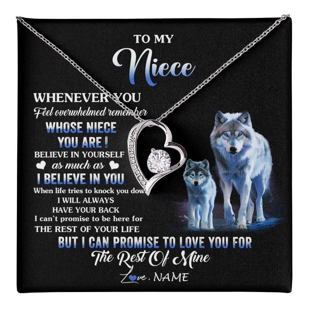 Forever Love Necklace 14K White Gold Finish | 1 | Personalized To My Niece Necklace From Aunt Uncle Whenever You Feel Wolf Niece Birthday Gifts Jewelry Graduation Christmas Customized Gift Box Message Card | teecentury