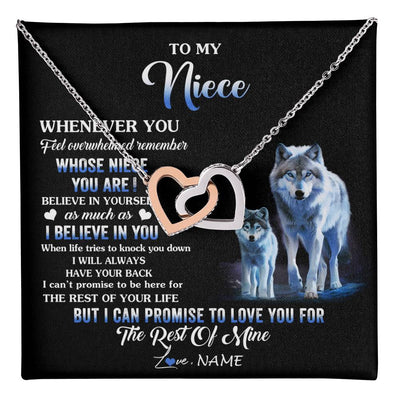Interlocking Hearts Necklace Stainless Steel & Rose Gold Finish | 1 | Personalized To My Niece Necklace From Aunt Uncle Whenever You Feel Wolf Niece Birthday Gifts Jewelry Graduation Christmas Customized Gift Box Message Card | teecentury