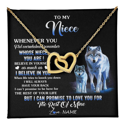 Interlocking Hearts Necklace 18K Yellow Gold Finish | 1 | Personalized To My Niece Necklace From Aunt Uncle Whenever You Feel Wolf Niece Birthday Gifts Jewelry Graduation Christmas Customized Gift Box Message Card | teecentury