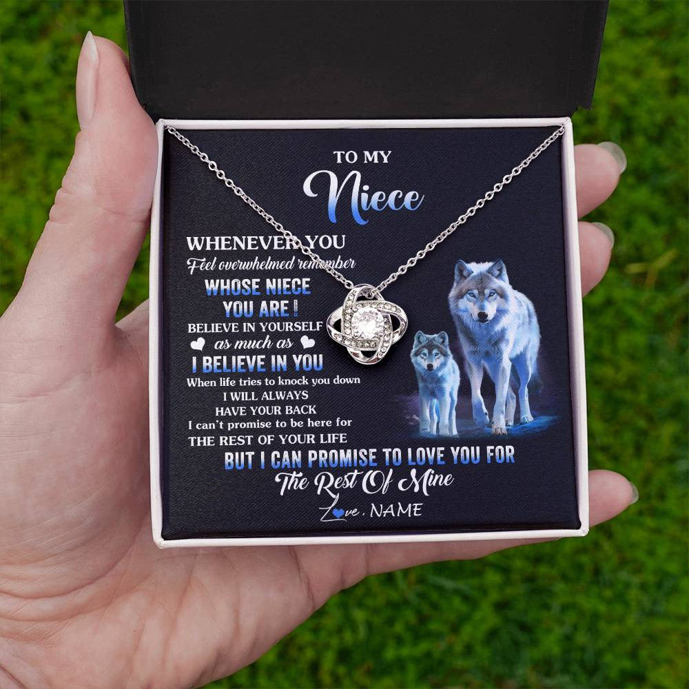 Love Knot Necklace 14K White Gold Finish | 2 | Personalized To My Niece Necklace From Aunt Uncle Whenever You Feel Wolf Niece Birthday Gifts Jewelry Graduation Christmas Customized Gift Box Message Card | teecentury