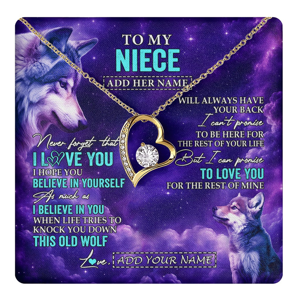 Forever Love Necklace 18K Yellow Gold Finish | 1 | Personalized To My Niece Necklace From Aunt Uncle Wolf Never Forget I Love You Niece Birthday Gifts Graduation Christmas Custom Gift Box Message Card Shirt & Hoodie | https://teecentury.