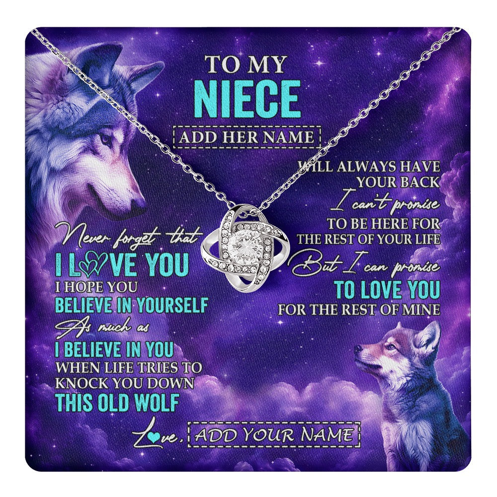 Love Knot Necklace 14K White Gold Finish | 1 | Personalized To My Niece Necklace From Aunt Uncle Wolf Never Forget I Love You Niece Birthday Gifts Graduation Christmas Custom Gift Box Message Card Shirt & Hoodie | https://teecentury.