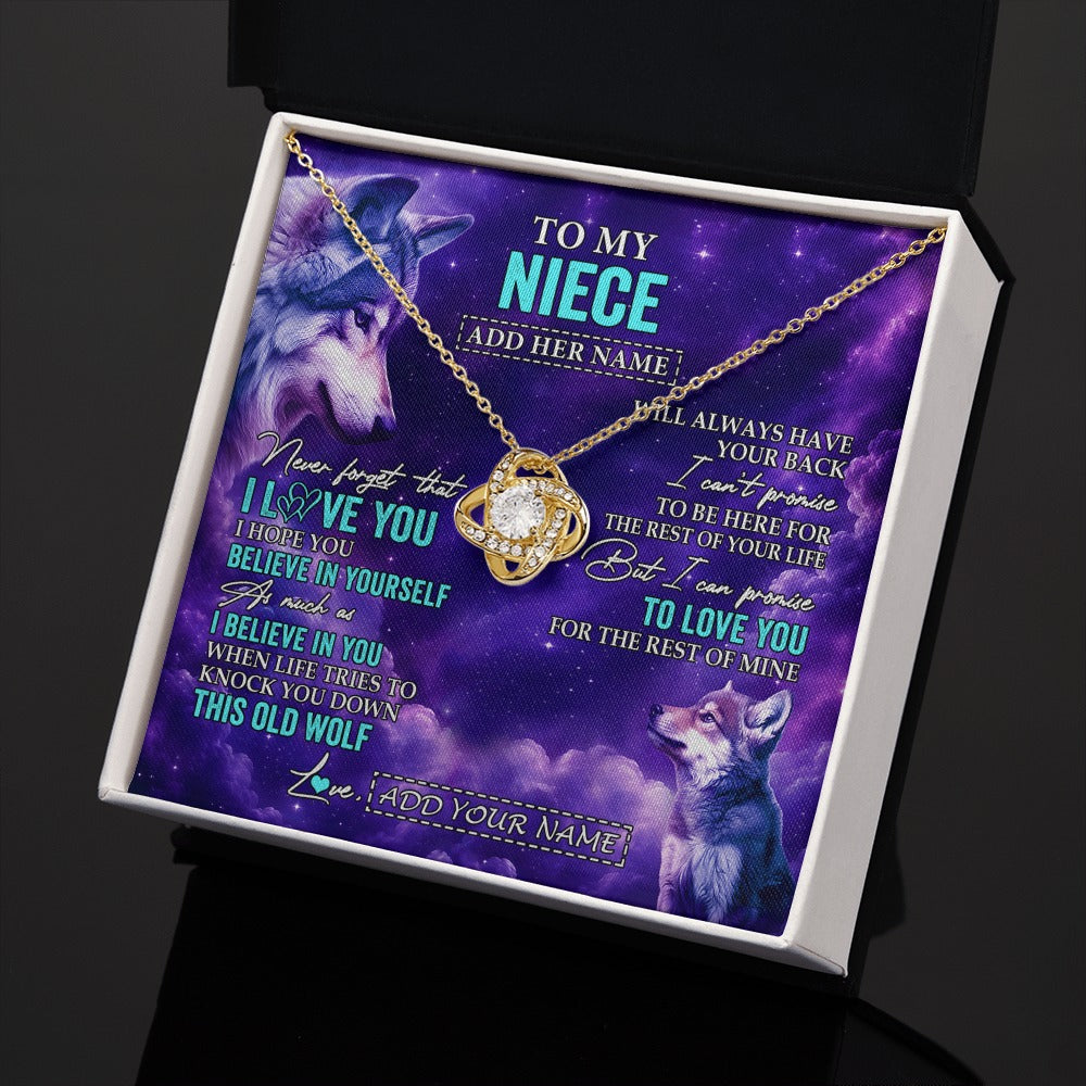 Love Knot Necklace 18K Yellow Gold Finish | 2 | Personalized To My Niece Necklace From Aunt Uncle Wolf Never Forget I Love You Niece Birthday Gifts Graduation Christmas Custom Gift Box Message Card Shirt & Hoodie | https://teecentury.