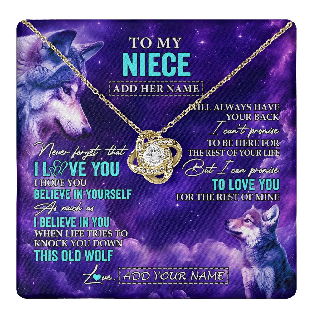 Love Knot Necklace 18K Yellow Gold Finish | 1 | Personalized To My Niece Necklace From Aunt Uncle Wolf Never Forget I Love You Niece Birthday Gifts Graduation Christmas Custom Gift Box Message Card Shirt & Hoodie | https://teecentury.