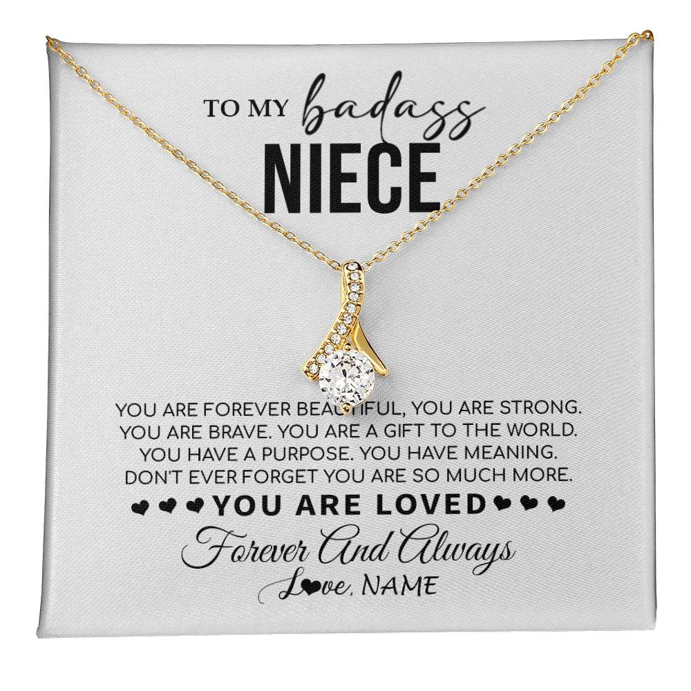 Alluring Beauty Necklace 18K Yellow Gold Finish | 1 | Personalized To My Niece Necklace From Aunt Uncle You Are Forever Beautiful Niece Birthday Graduation Christmas Customized Gift Box Message Card | teecentury