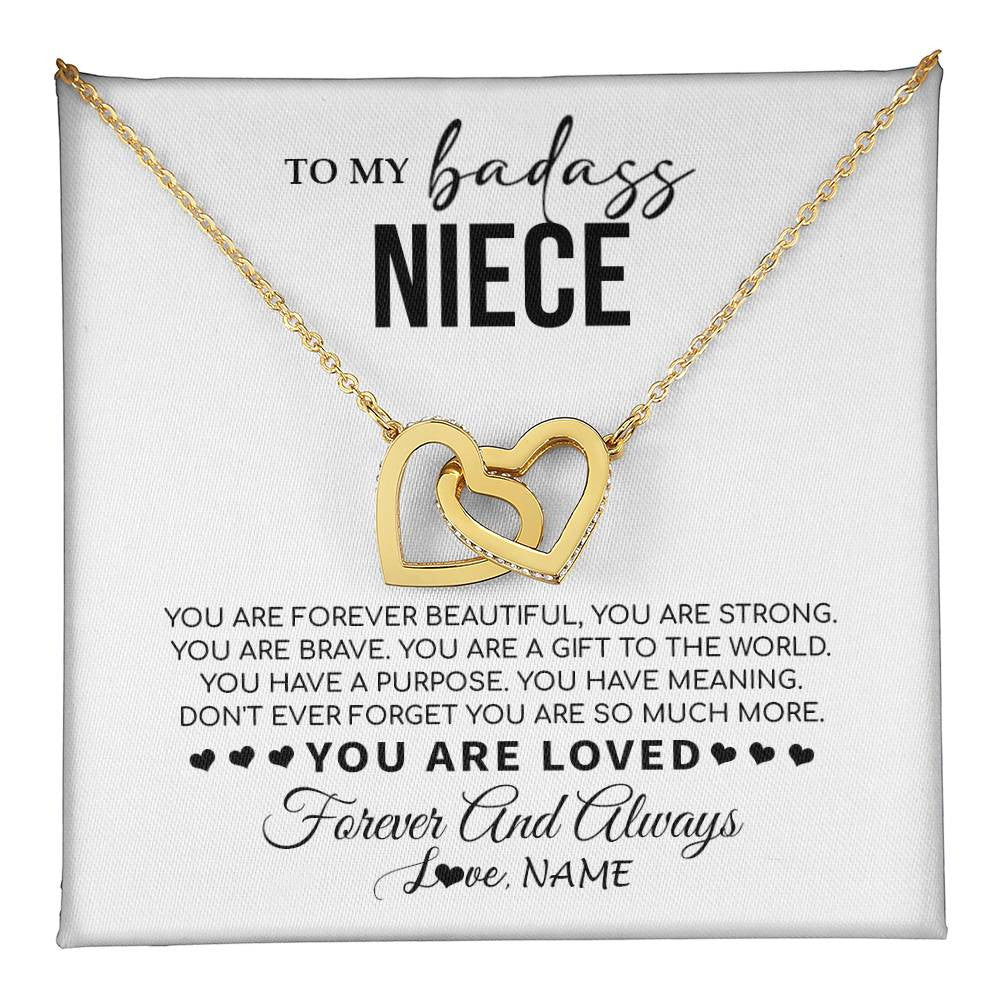 Interlocking Hearts Necklace 18K Yellow Gold Finish | 1 | Personalized To My Niece Necklace From Aunt Uncle You Are Forever Beautiful Niece Birthday Graduation Christmas Customized Gift Box Message Card | teecentury
