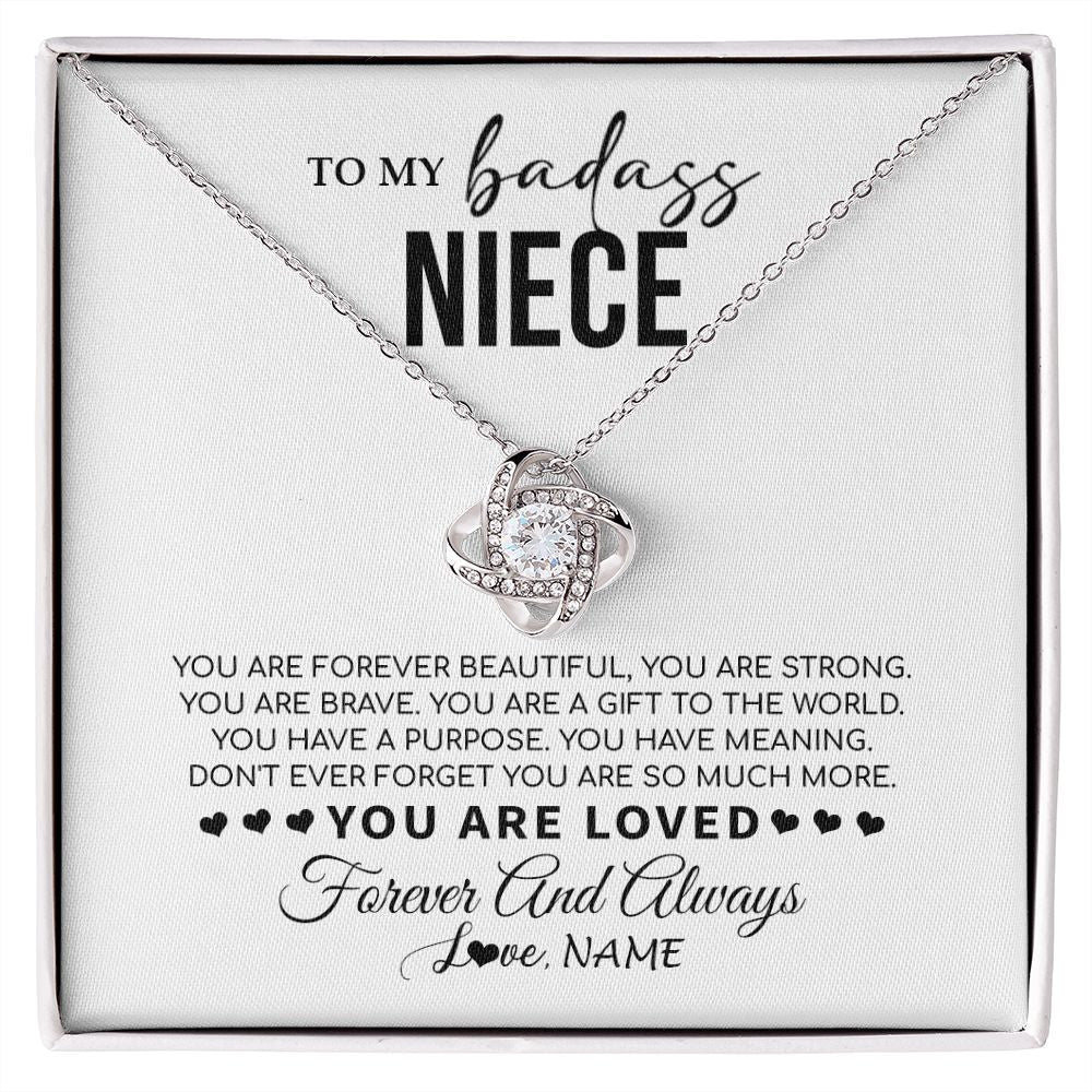 Love Knot Necklace | Personalized To My Niece Necklace From Aunt Uncle You Are Forever Beautiful Niece Birthday Graduation Christmas Customized Gift Box Message Card | teecentury