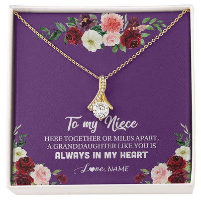 Alluring Beauty Necklace 18K Yellow Gold Finish | Personalized To My Niece Necklace From Aunt Uncle You Is Always In My Heart Niece Jewelry Birthday Christmas Graduation Customized Gift Box Message Card | teecentury