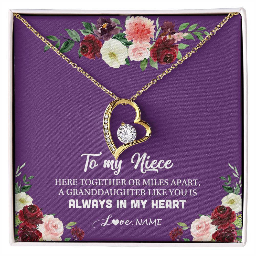 Forever Love Necklace 18K Yellow Gold Finish | Personalized To My Niece Necklace From Aunt Uncle You Is Always In My Heart Niece Jewelry Birthday Christmas Graduation Customized Gift Box Message Card | teecentury