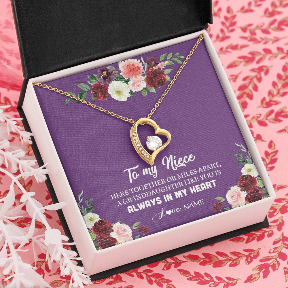 Forever Love Necklace 18K Yellow Gold Finish | Personalized To My Niece Necklace From Aunt Uncle You Is Always In My Heart Niece Jewelry Birthday Christmas Graduation Customized Gift Box Message Card | teecentury